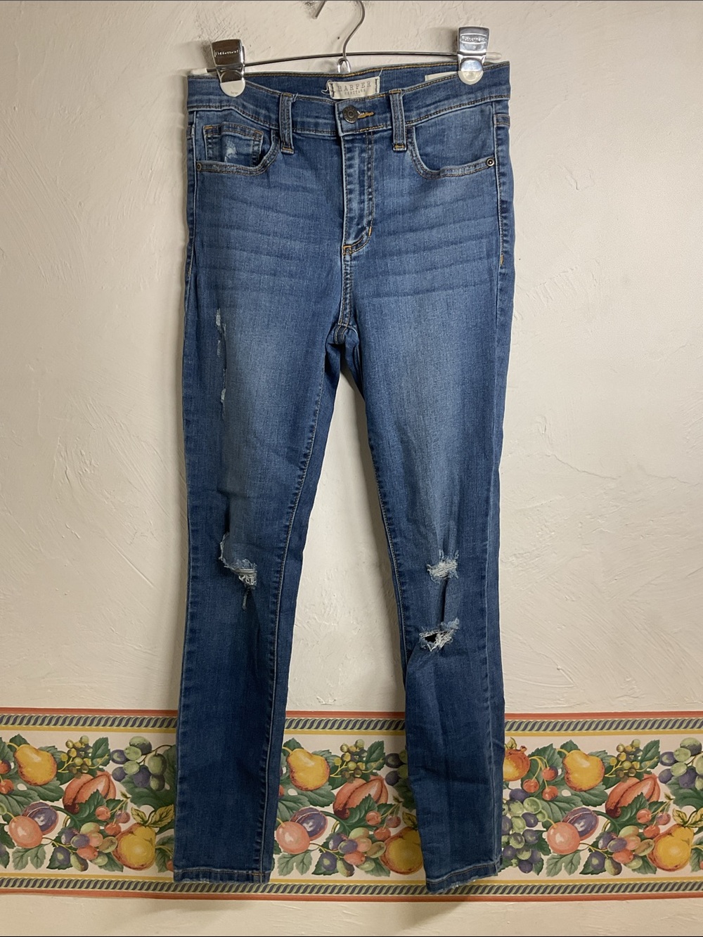 Harper Heritage Stretch Destructed Skinny Jeans Size 27 Medium Wash Distressed